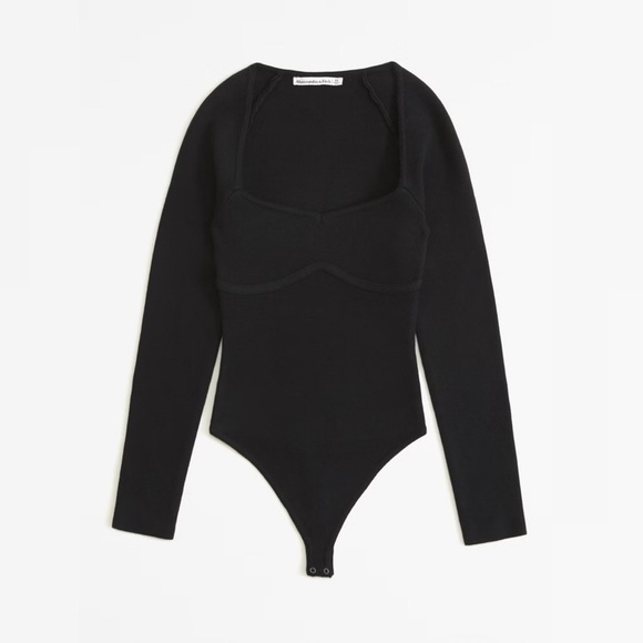 Abercrombie and Fitch || Long Sleeve Sweetheart Sweater Bodysuit Ribbed Black M - Picture 1 of 8